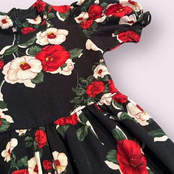 Girls Red And Black Dream Floral Dress with Ruffle Accents And Cut Out Sz 4 - Picture 5 of 11